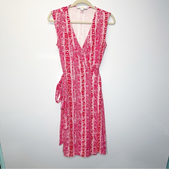 Diane Von Furstenberg Dresses & Skirts - Diane Von Furstenberg DVF Red Pink White Sleeveless Wrap Tie Dress Size 6